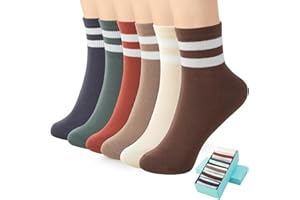 SISOSOCK Quarter Crew Cotton Socks for Women Striped Athletic Casual Breathable Socks 6-10 Pairs with Gifts Box