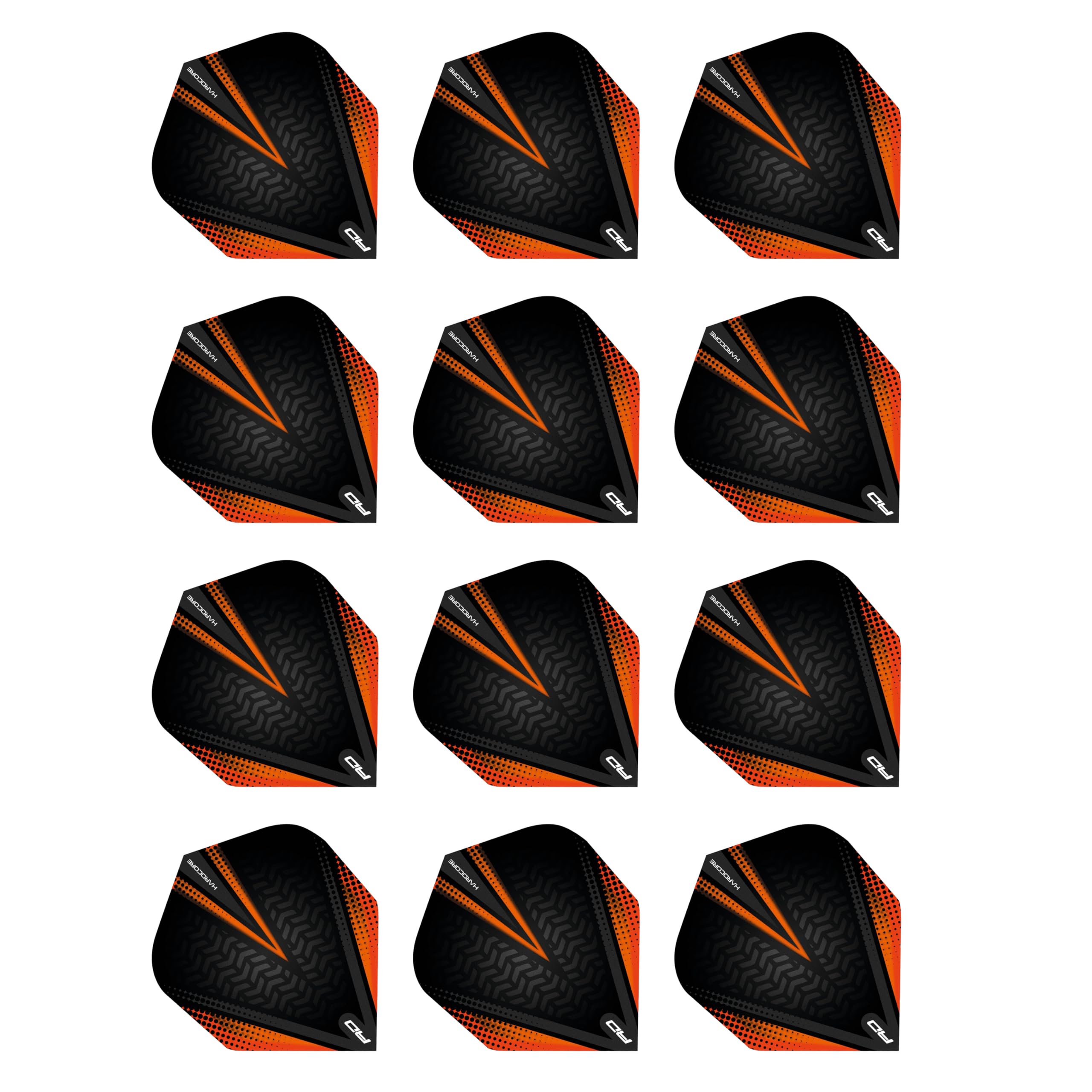 RED DRAGON Hardcore Radical Black & Orange Extra Thick Standard Dart Flights - 4 sets Per Pack (12 Dart Flights in total)