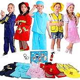 Qezny Boy Dress Up Clothes For Play,Kids Dress up Set with Firefighter,Construction Worker,Chef,Police Costume,Doctoer Costume,Toddler Boy Toys Christmas Birthday Gifts For Boys Girls Age 3-6