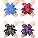 Geyoga 4 Pairs Women's Lace Gloves Fingerless Floral Lace Gloves Costume Wedding Prom Gloves for Tea Party Cosplay