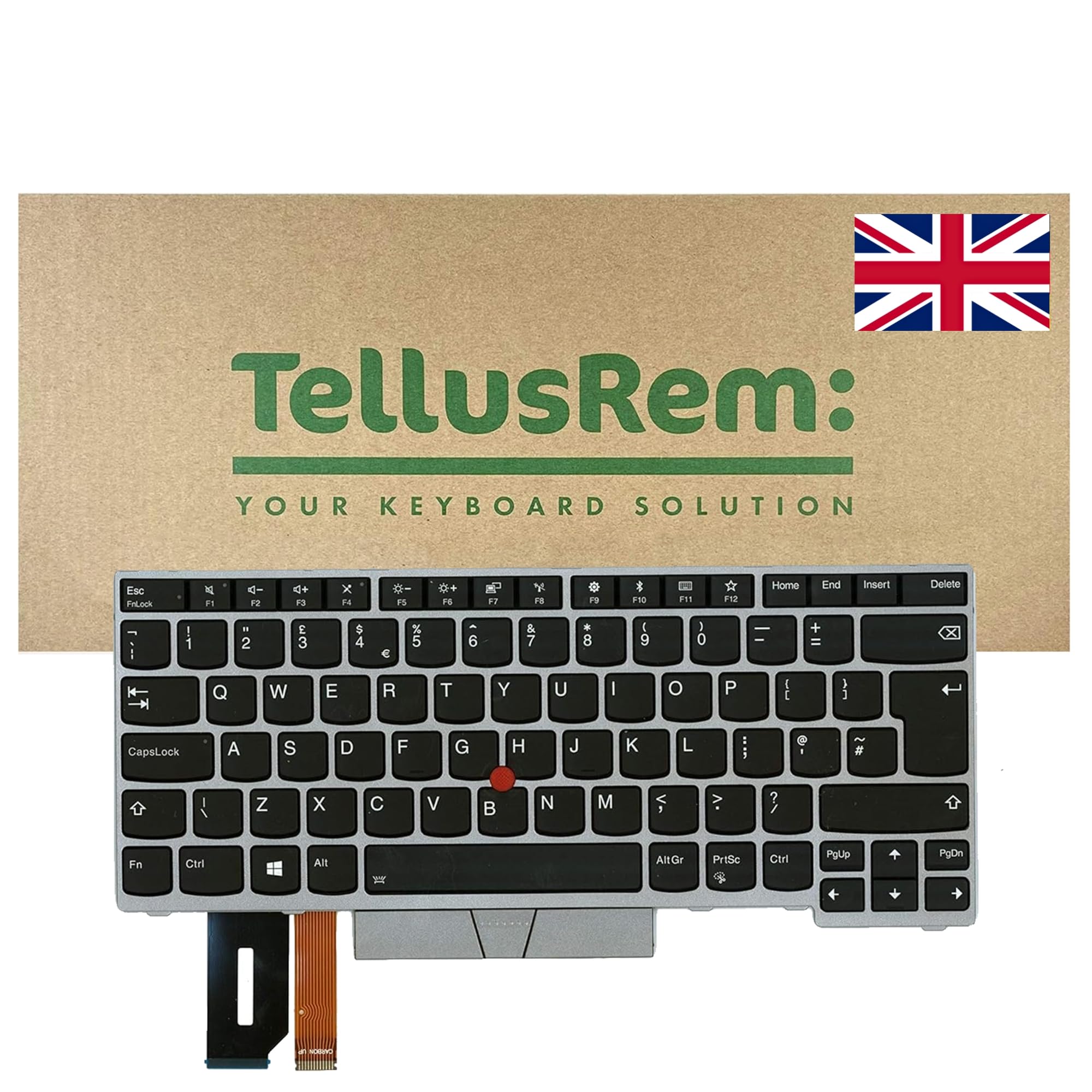 replacement Lenovo T480s silver - UK backlit keyboard for Lenovo Thinkpad T480s, T490, E490, L480, L490, L380, L390, L380 Yoga, L390 Yoga, E490, E480