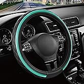 Road Comforts Leather Steering Wheel Cover – Black & Green Universal Fit 14.5-15 Inch, Microfiber Leather, Anti-Slip & Breathable Design for Men and Women