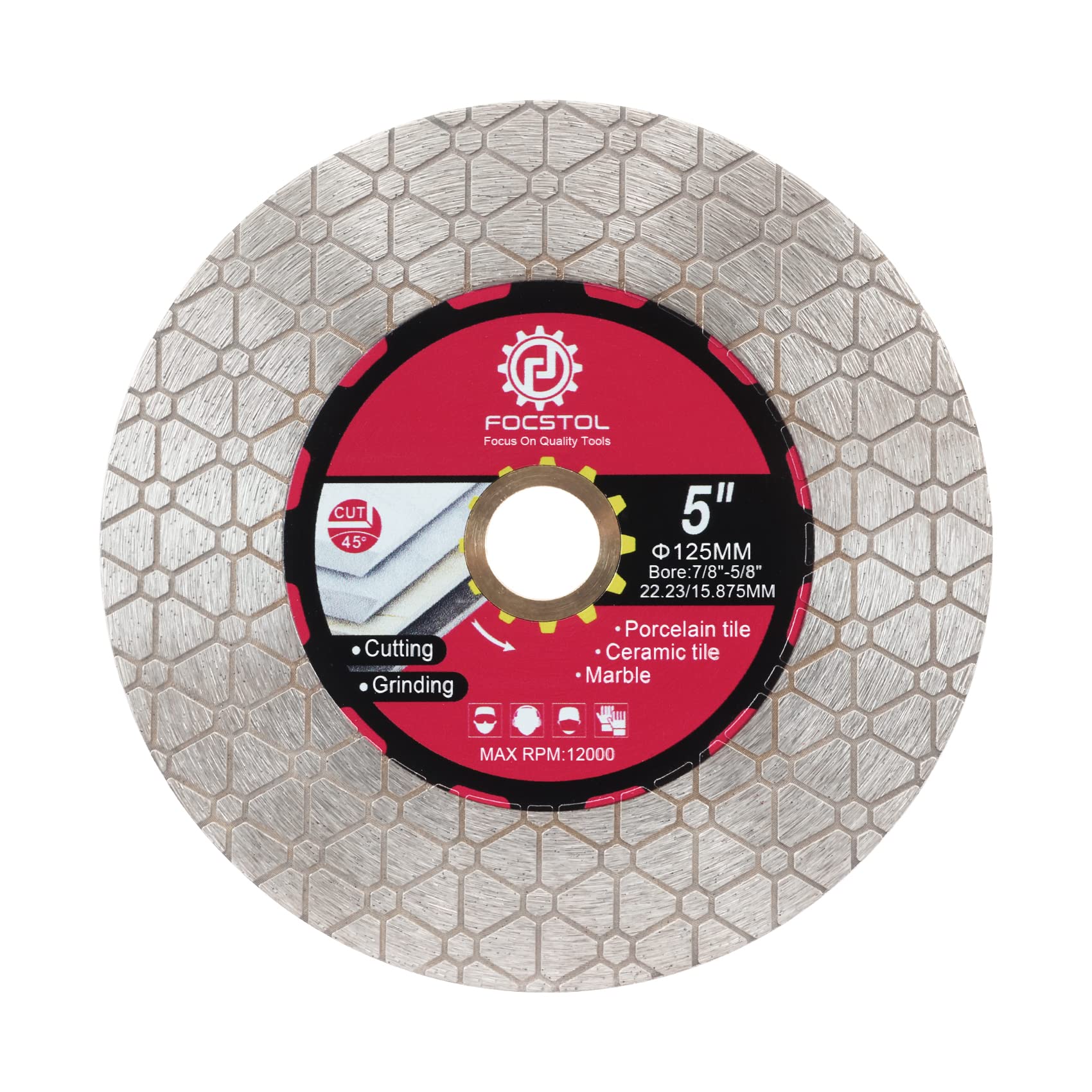 FOCSTOL Diamond Tile Saw Blade - 125mm Double Side Cutting Grinding Disc Wheel for Porcelain Ceramic Tile Marble Artificial Stone for Angle Grinder Arbor 22.23mm-15.875mm