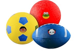 Franklin Sports Ryan's World Mini Sports Balls 3 Pack - Mini Football, Soccer Ball, and Playground Ball - Mini Kids Sports Balls, White