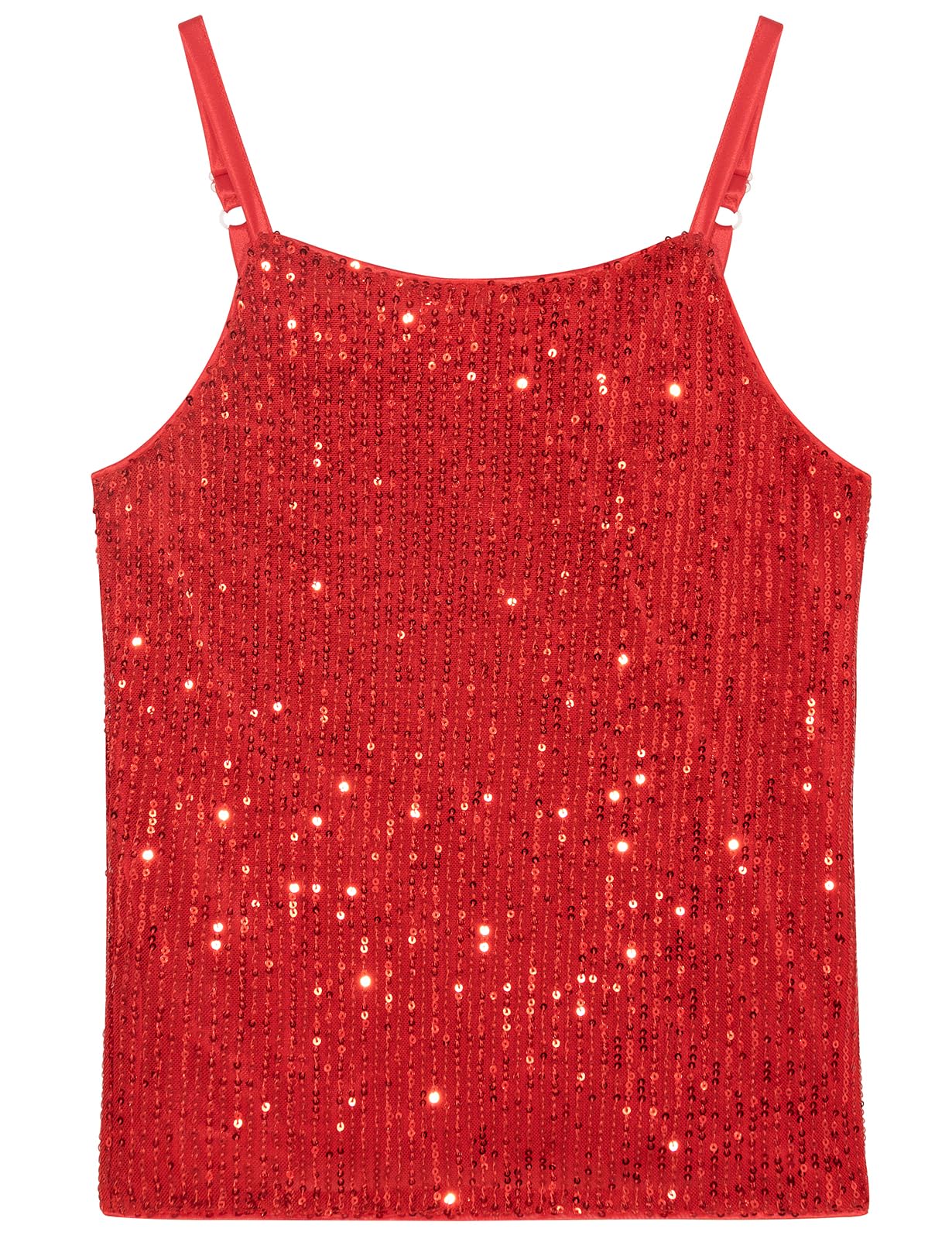 Photo 1 of Noomelfish Girls Camisole Sequin Tank Tops Sparkly Glitter Cami Dance Sleeveless Shirt, Red, Size 13-14 Years