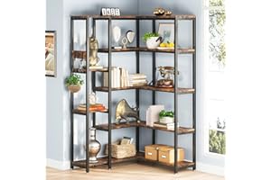 TIYASE 5-Shelf Corner Bookshelf, Modern Large Corner Etagere Bookcase, 5-Tier Tall Corner Shelf Display Storage Rack with Metal Frame for Living Room Home Office, Rustic Brown