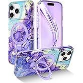 Lamcase for iPhone 17 Pro Case with Magnetic Invisible Ring Stand [Compatible with MagSafe], Full Body Rugged Slim Women Men Girl Shockproof Marble Pattern Design Case, Violet