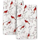 Bapcoku Kitchen Towels Cardinal Bird Red Berry Christmas Decor Absorbent Dish Cloths for Drying Dishes Tea Hand Towels Cardinal Gifts for Women, Christmas Kitchen Decor (2 Pack, 16x24 in)