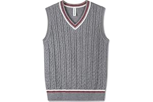 BOBOYOYO Boys Sweater Vest Unisex Cable Knit 100% Cotton Toddler Uniform Vest for Little Big Childrens Kids Teenage Girls