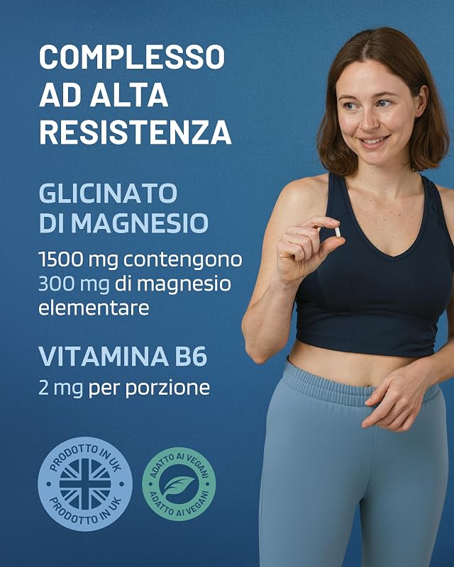 Magnesio Bisglicinato 1500mg con Vitamina B6 – Supporta Stress e Stanchezza