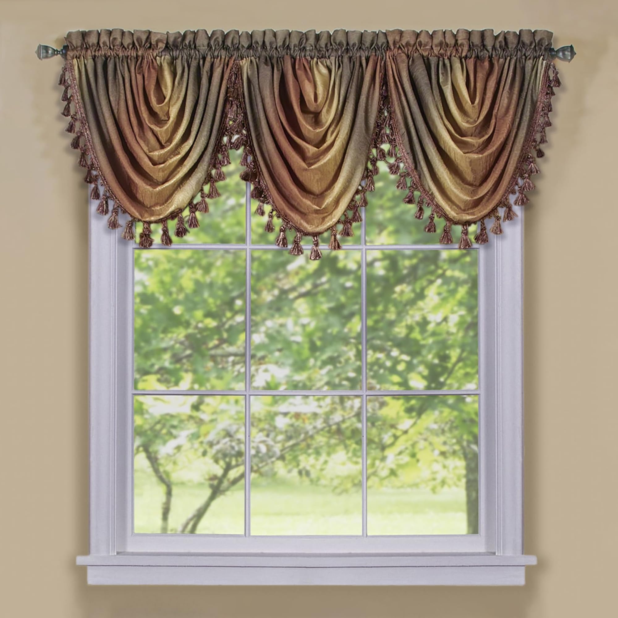 Photo 1 of Soft Waterfall Valance Window Curtains - 46 Inch Width, 40 Inch Length - Ombre (Autumn) - Light Filtering Decorative Polyester Drapes for Bedroom Living & Dining Room by Achim Home Decor