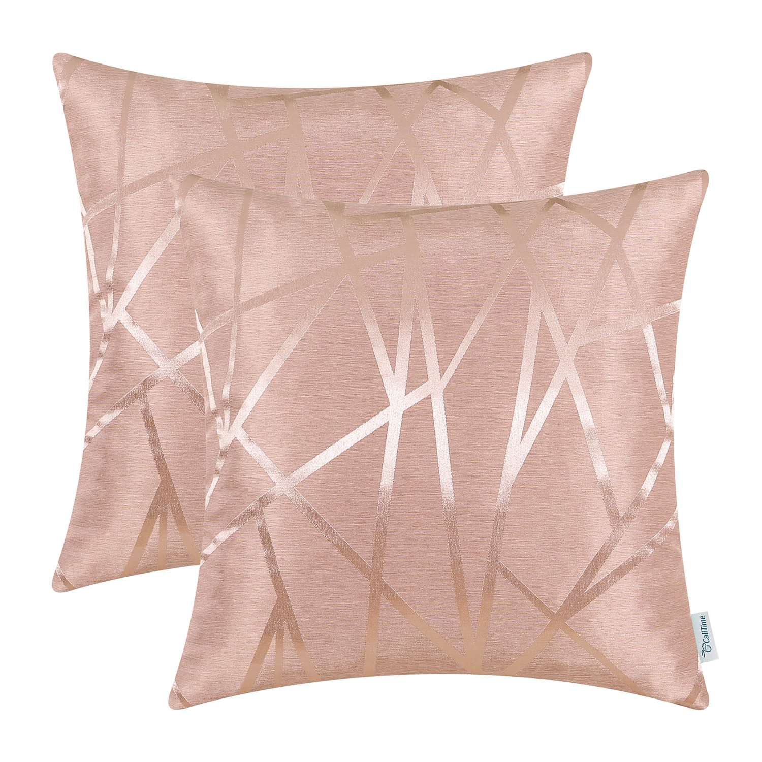 CaliTime Cushion Covers Pack of 2 Throw Pillow Covers Cases for Couch Sofa Home Decor Modern Shining & Dull Contrast Triangles Abstract Lines Geometric 50cm x 50cm Dusty Pink