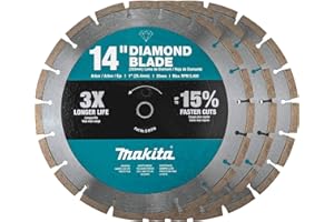 Makita Optimum Series Diamond Blade for Power Cutters & Angle Grinders, 14" Diameter, Laser Welded, Segmented/Turbo/Continuou
