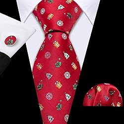 Barry.Wang Mens Christmas Tie Set Red Green White