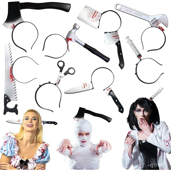 Set De 7 Bandeaux Halloween Effrayants - Hache, Scie, Couteau, Marteau... Pour Déguisement Zombie Et Fête