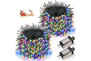 NIELFOI 2 Pack Christmas Lights Outdoor, Total 200FT 600LED Christmas Tree Lights with 8 Modes Waterproof, Green Wire String Lights for Outside Patio Yard Tree Wedding Holiday Decorations, Multicolor