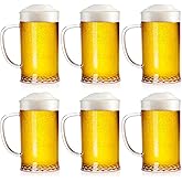 ZEAYEA Set of 6 Plastic Beer Mug, 16 oz Acrylic Drinking Cups with Handle, Clear Reusable Beer Stein Glasses for Party Bar Home Hotel Whiskey Juice Cocktail Beverages