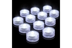 HL Submersible LED Light,White Small LED Light,100 Hours Waterproof Flameless Led Lights Battery Powered for Wedding Home Vase Festival Party Decoration 12pcs (Built-in 24 Batteries)