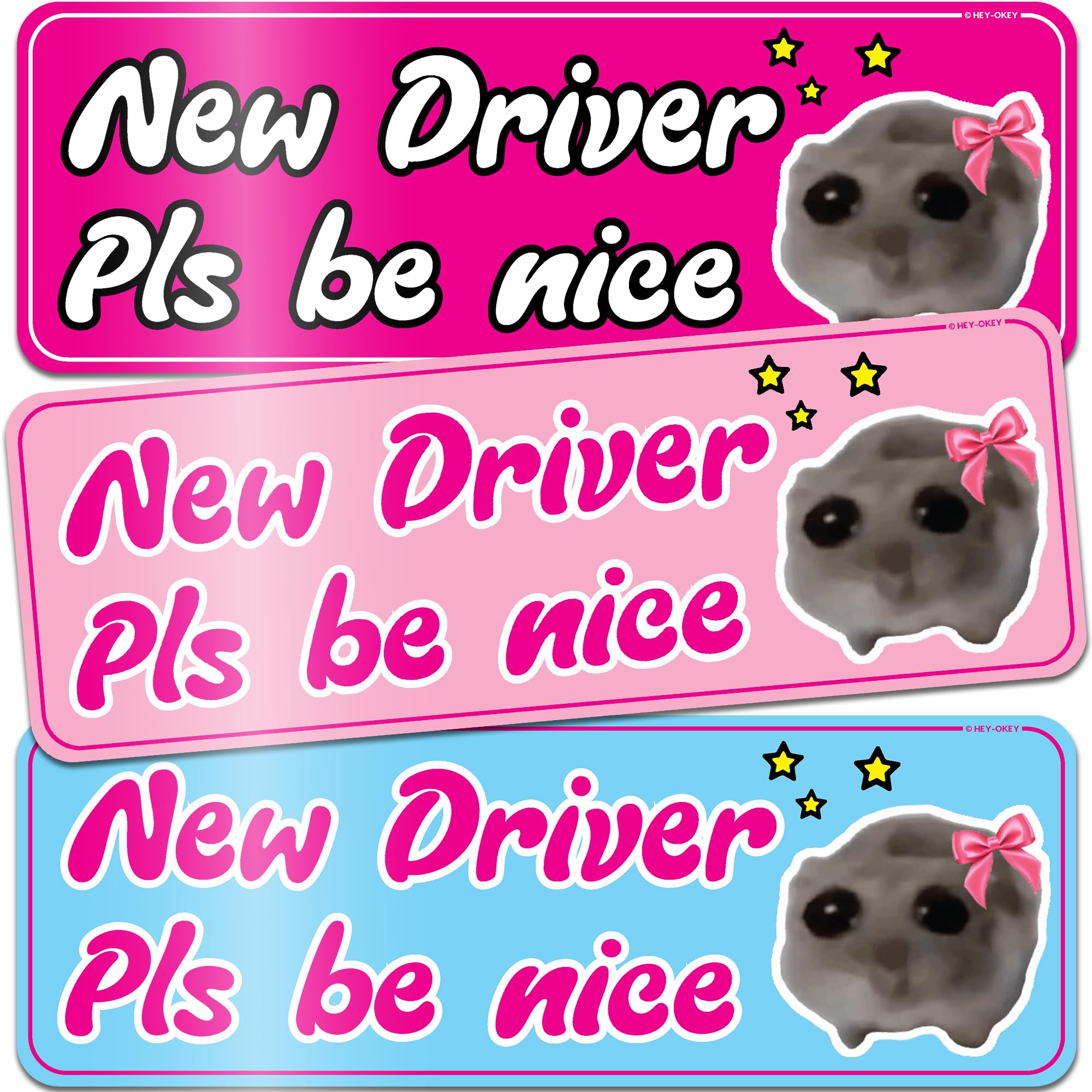 Photo 1 of 3-Pack HEY-OKEY New Driver Magnet for Car – Metal Only (Not for Plastic/Aluminum) – Funny Hamster Please Be Patient Reflective Magnetic Bumper Sticker – Removable Rookie Safety Signs – 10 x 3.5 in
