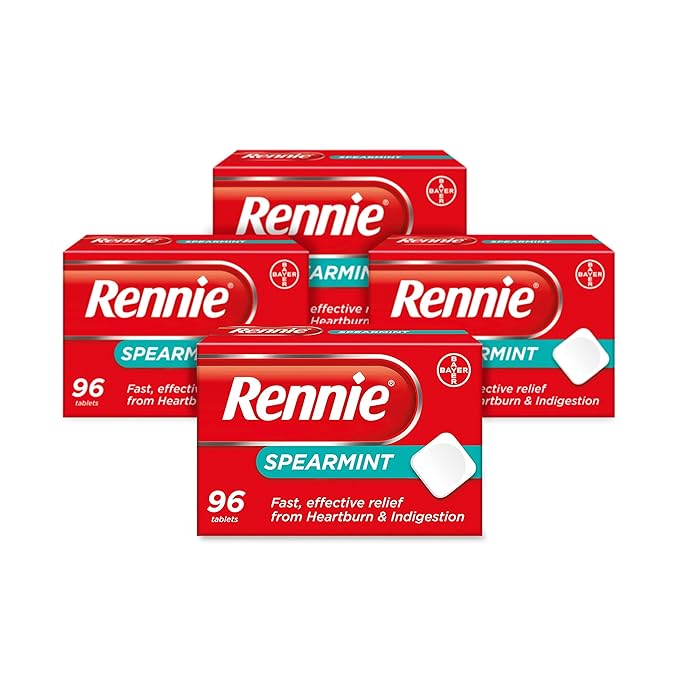 Rennie Heartburn and Indigestion Relief Tablets, Spearmint Flavour, Antacids, Acid Reflux