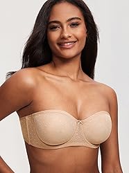 DOBREVA Women's Mesh Strapless Bra Sheer Unlined