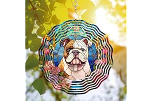 64DECALS 64memory Bulldog Wind Spinner, Bulldog Wind Spinner Hanging for Yard and Garden, Unique Gift Wind Spinner, 3D Hanging Wind Spinner Outdoor, Cute Bulldog Wind Spinner