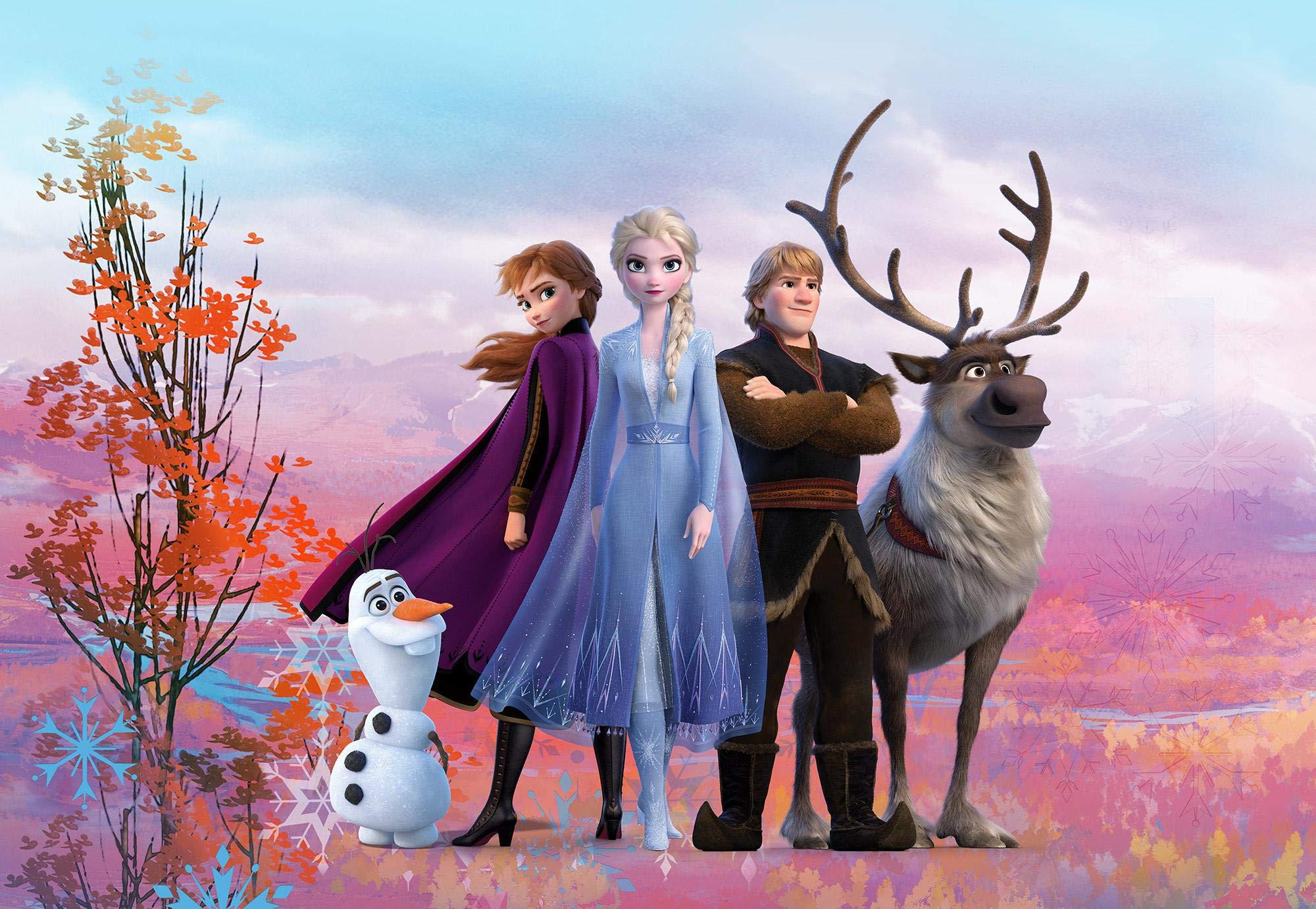 Komar 8-4103 Disney Iconic Photo Wallpaper 368 x 254 cm (Width x Height) Anna Elsa Olaf Frozen 2 Frozen Wallpaper Wall Design Children's Room Decoration 8-4103 Multi-Coloured