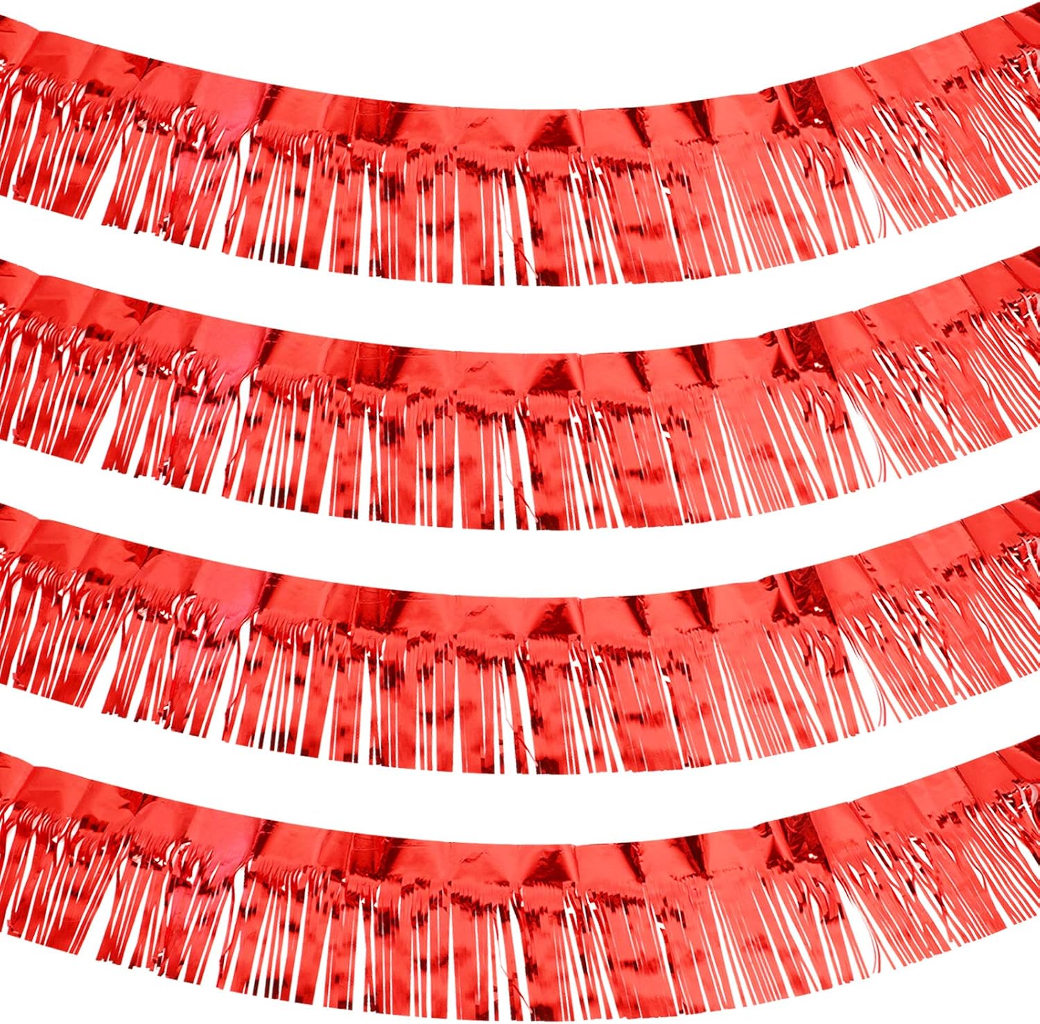 4 Packs 10 Feet Foil Fringe Garland Metallic Foil Tinsel Fringe Garland Wall Hanging Fringe Banner for Wedding Birthday Parties Holiday Decorations and More (Red)