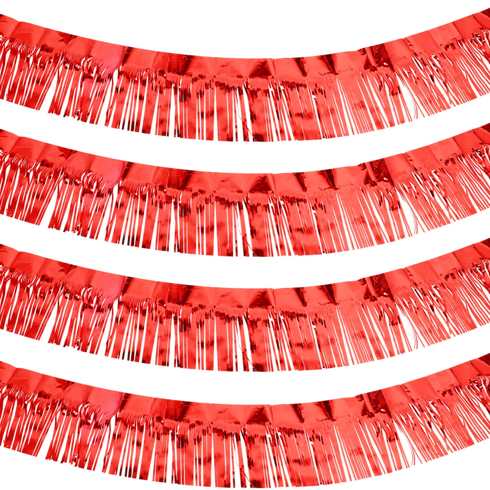 4 Packs 10 Feet Foil Fringe Garland Metallic Foil Tinsel Fringe Garland Wall Hanging Fringe Banner for Wedding Birthday Parties Holiday Decorations and More (Red)