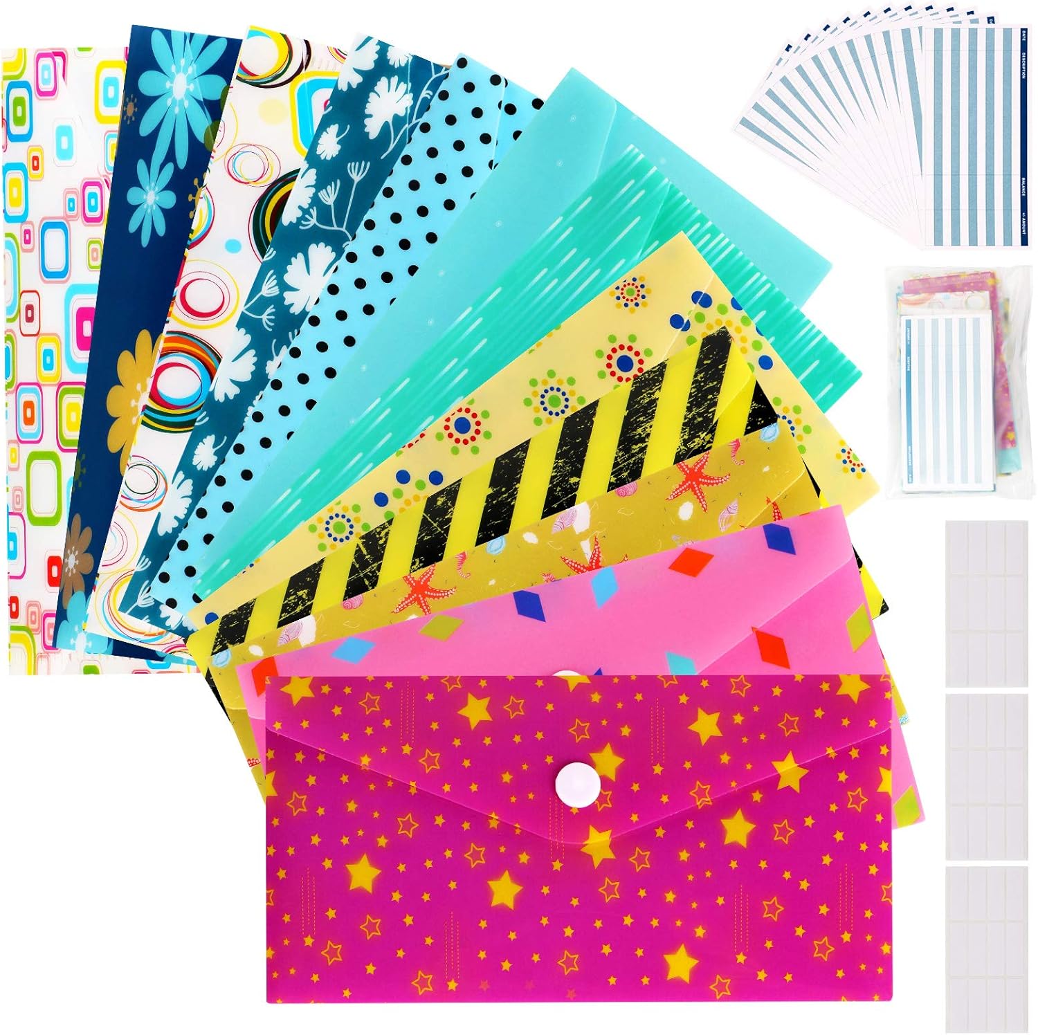 Cash Envelopes Plastic for Budget System - Money Envelopes for Budgeting and Saving, 12 Pack of Assorted Colors, Tear and Water Resistant, Includes 12 Expense Tracking Budget Sheets & 3 Label Sheets : Office Products