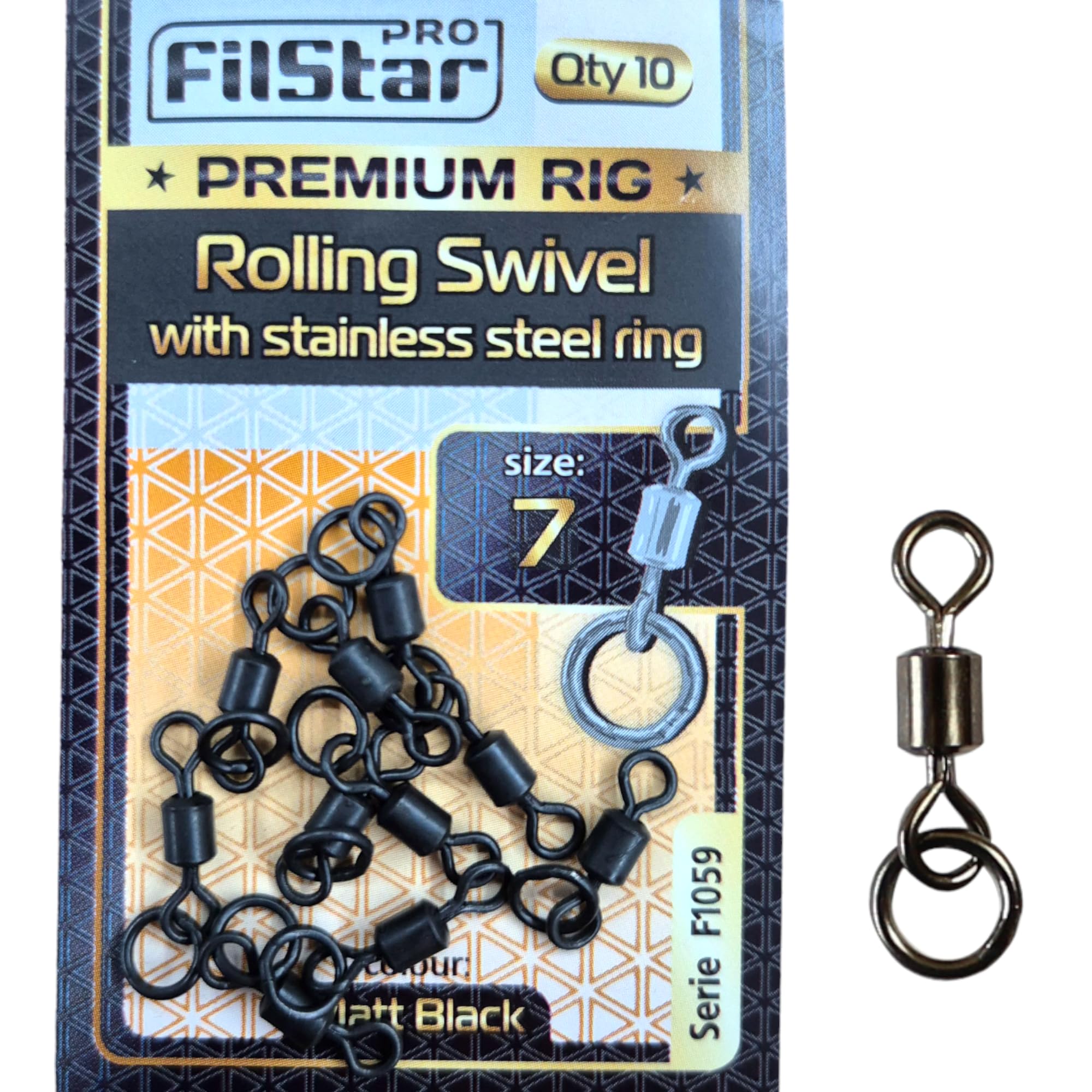 PRO Filstar 10 Piece Fishing Swivel Set with Ring Size 7 - Swivel for Fishing - Barrel Swivels - Rolling Swivel - Fishing Carp Accessories - Spin Fishing Set - Carp Fishing - Spinning Swivel - Swivel