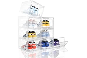 Attelite Clear Shoe Box, Plastic Stackable Shoe Storage Organizer with Magnetic Door,8 Pack Thicken Sturdy Drop Front Shoe Box,For Display Sneakers X Large