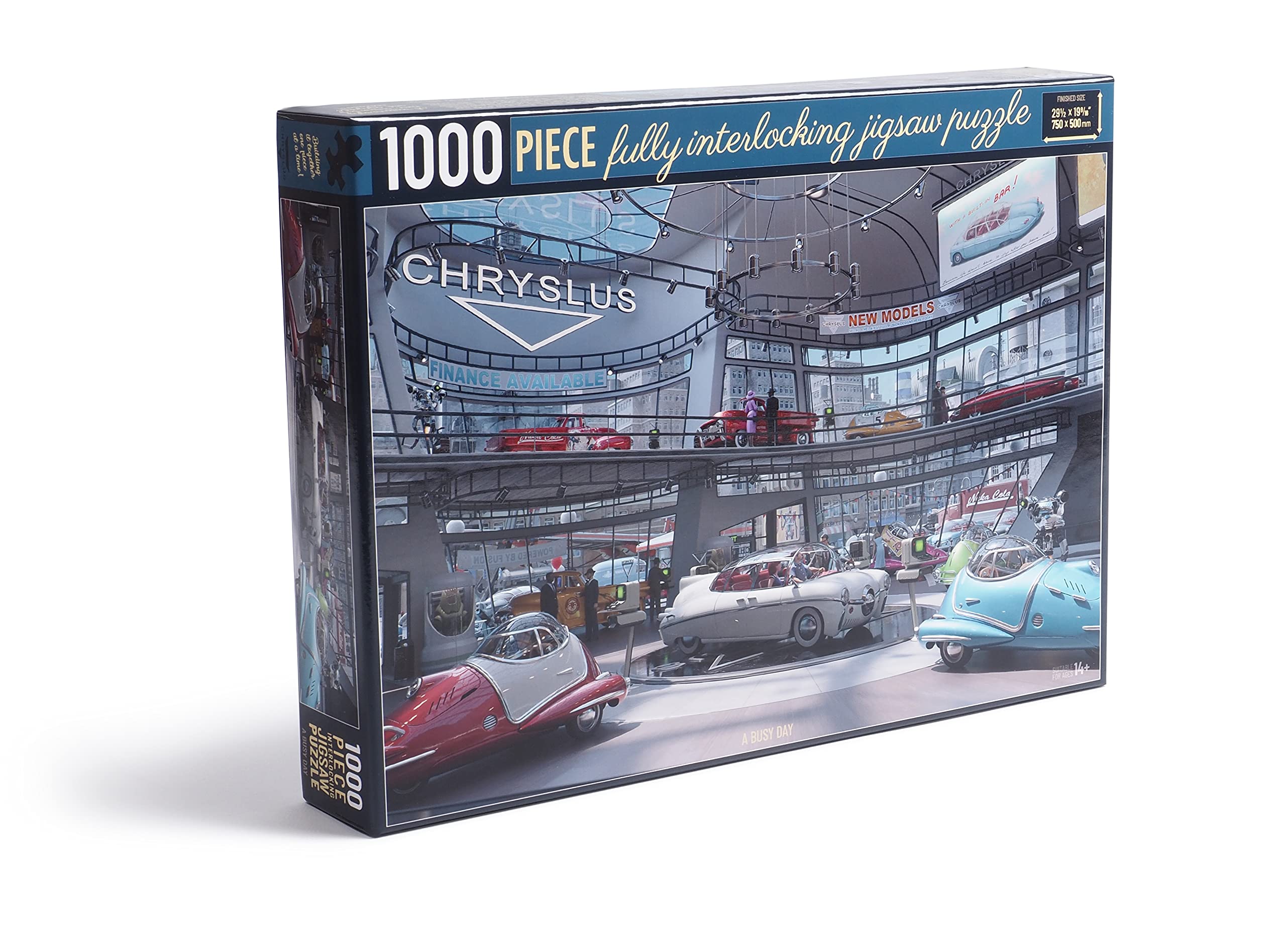 Fallout 1000-Piece Jigsaw Puzzle - Depicting the Chryslus showroom after all the hustle and bustle, full of automated sentries guarding the new Chryslus vehicles (Busy Day)