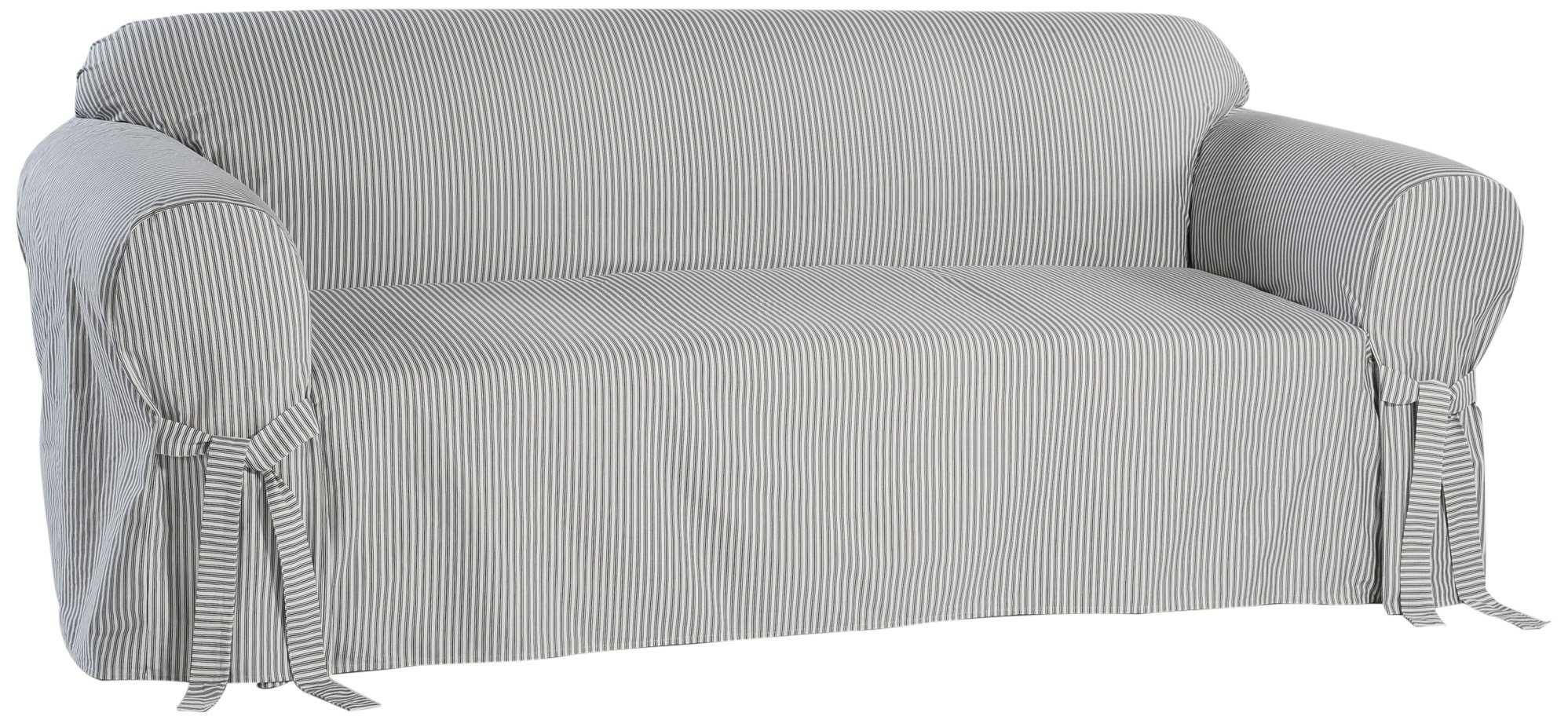 Classic Slipcovers BT20RAST Stripe Twill Loveseat Slipcover, Navy/White