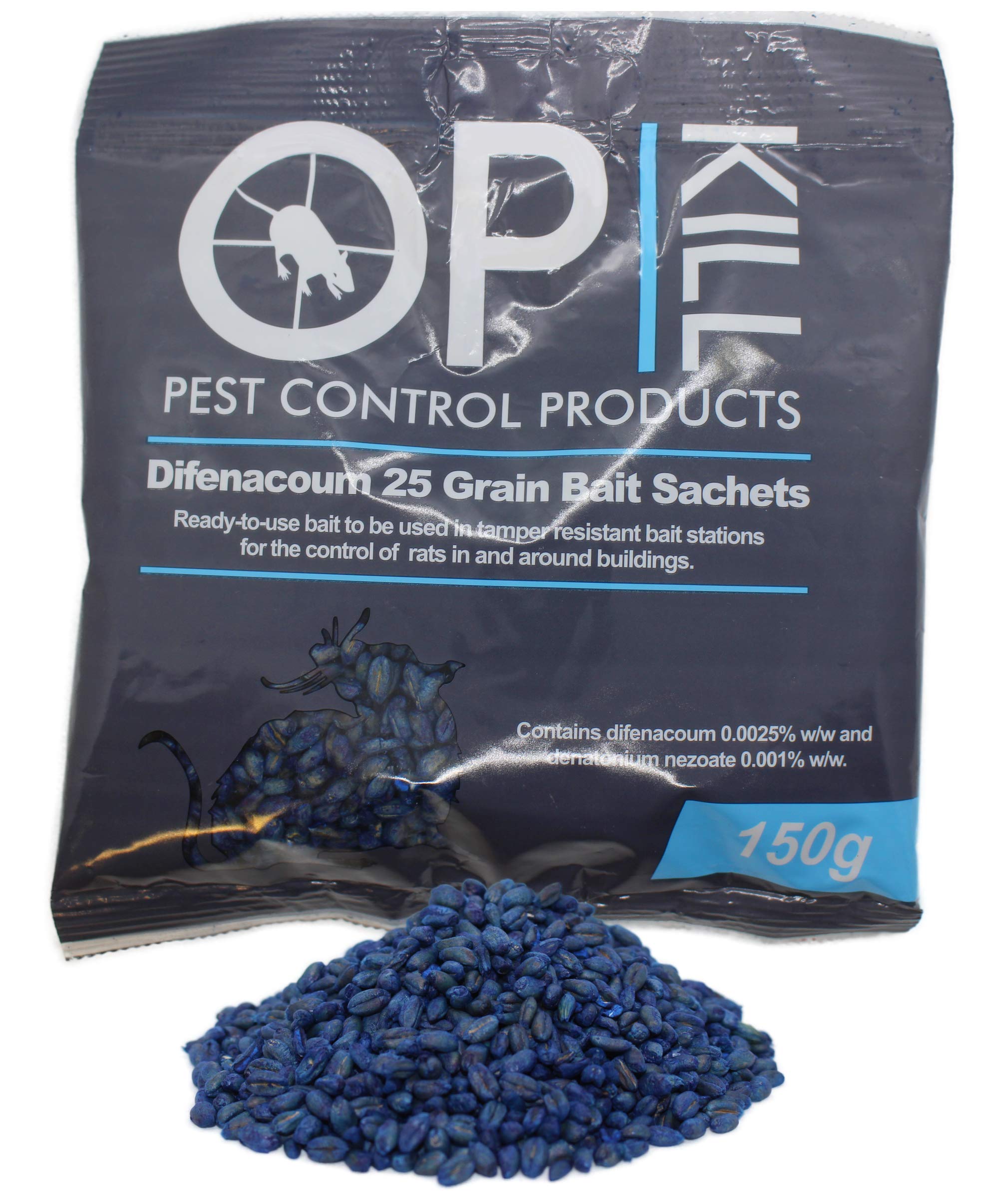 Opkill Professional Rat Poison Bait & Mouse Poison Grain - Strongest Maximum available Strength Rodent Killer - Fast Acting use, All Weather, multi Feed Bait Sachets