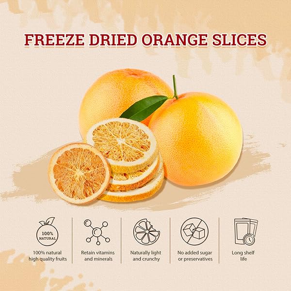 52USA FREEZE DRIED ORANGE SLICES, 3OZ (85G), DEHYDRATED ORANGE SLICES, ALL NATURAL, NO ADDITIVES, NO SUGAR ADDED, DRIED FRUIT FOR COCKTAILS, SNACKING, BAKING & GARNISHING