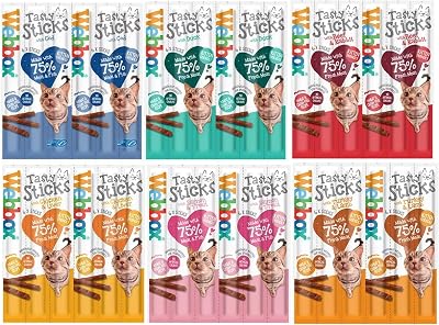 Webbox NEW 6 Pack Mixed Cat Sticks Treats Cod Duck Beef Chicken Turkey Salmon