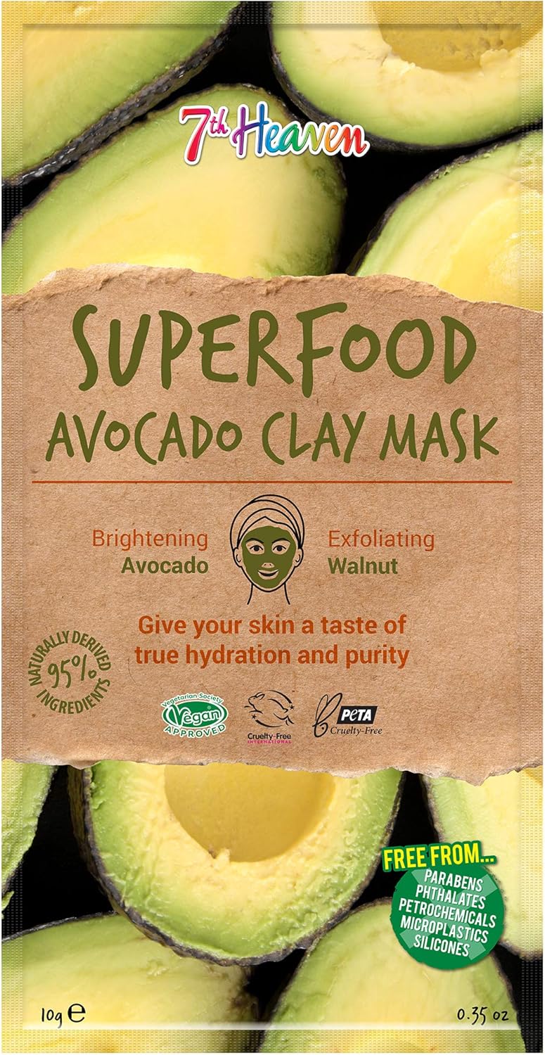 7th Heaven Superfood Avocado Clay Mask by, Brightening and Exfoliating Mask with Avocado and Walnut for a Deep Pore Cleanse