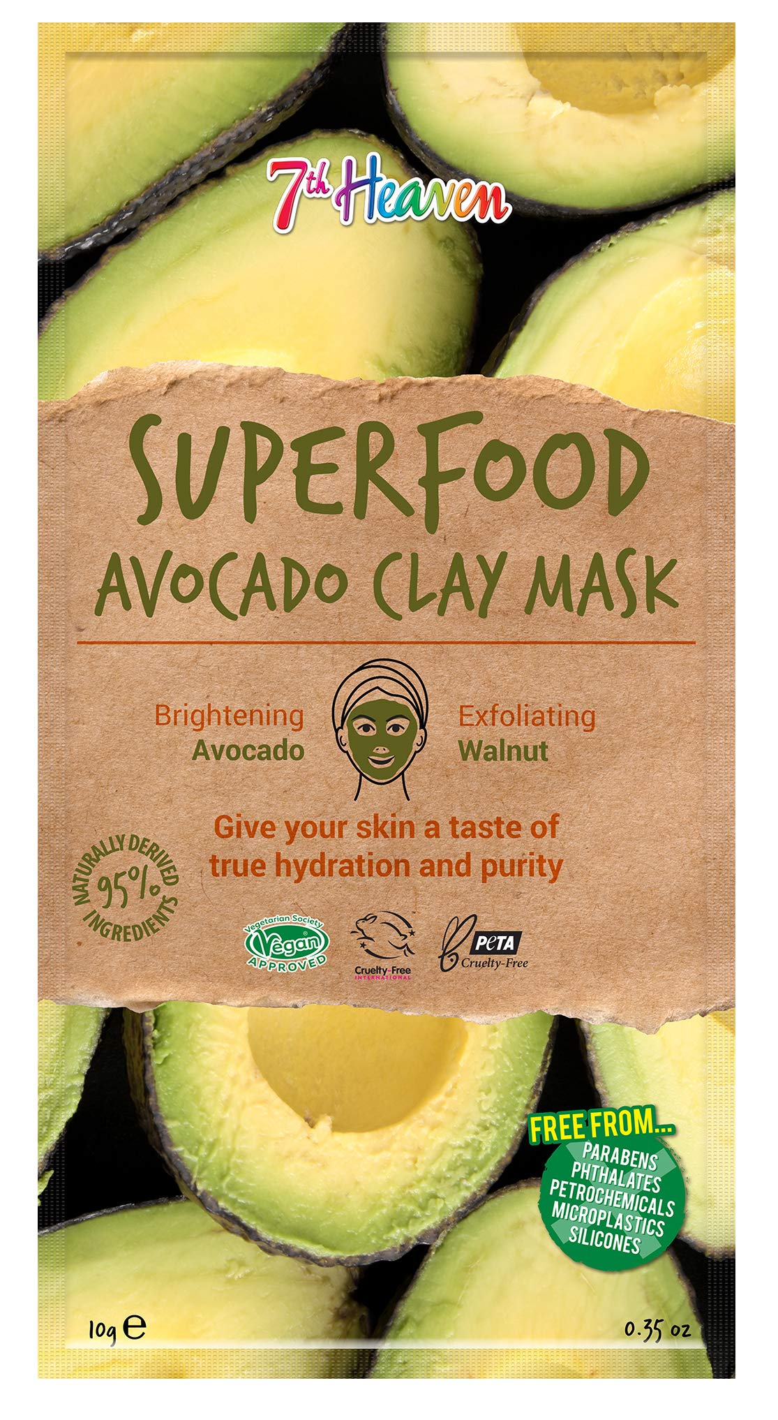 7th Heaven Superfood Avocado Clay Mask by, Brightening and Exfoliating Mask with Avocado and Walnut for a Deep Pore Cleanse - Suitable for All Skin Types, 10 g