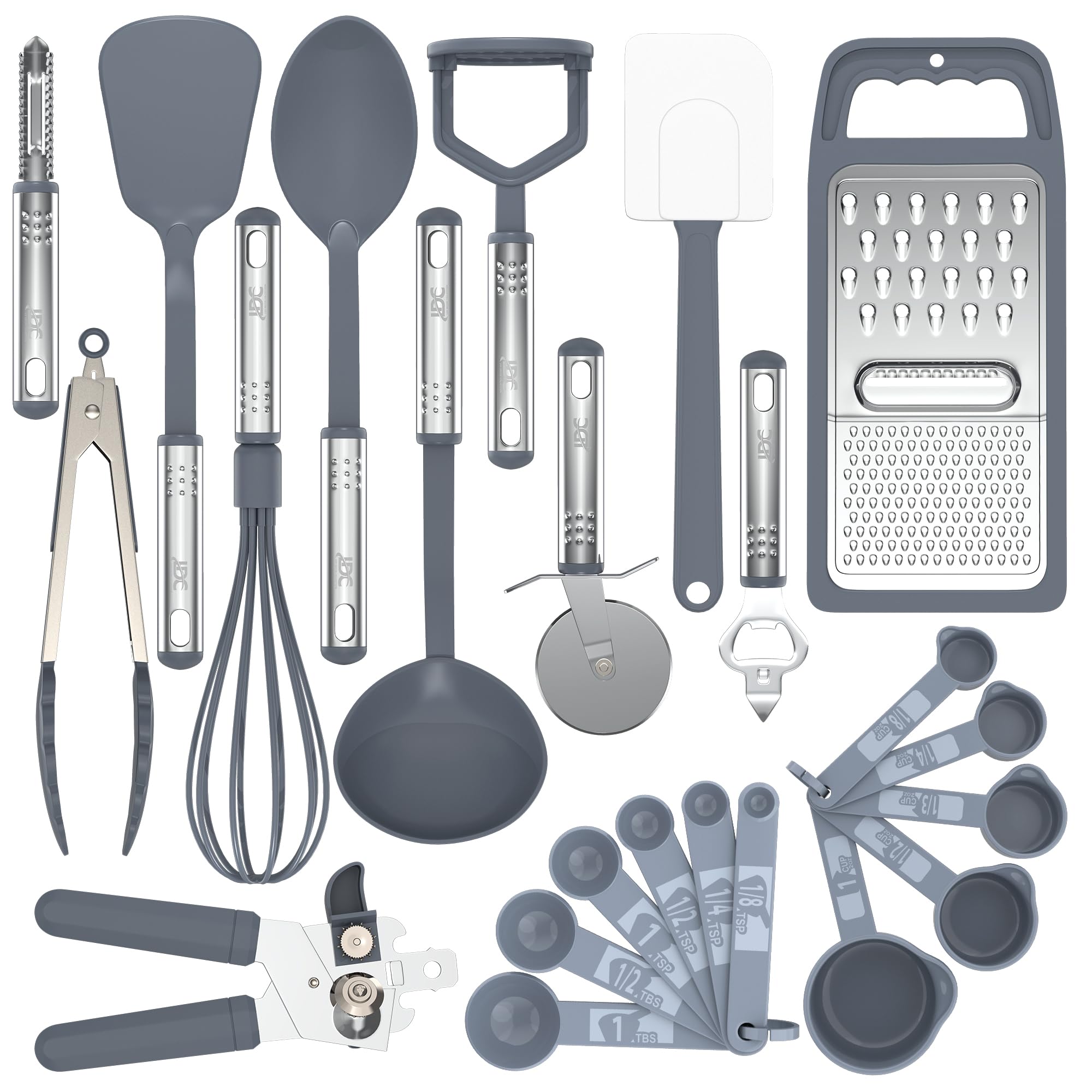 LDC Cooking Utensils Set BPA Free, Food Grade - Heat Resistant Non-Stick Cooking Set with Stainless Steel Handles, Kitchen Essential Tools and Gadgets, 23 Piece - Grey