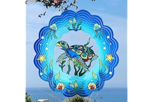GOTOME Sea Turtle Wind Spinners Outdoor, Sea Turtle Gifts for Women Mom Grandma Men,12inch 3D Hanging Metal Wind Sculpture for Outside Decor, Birthday for Garden Ornament Decoration