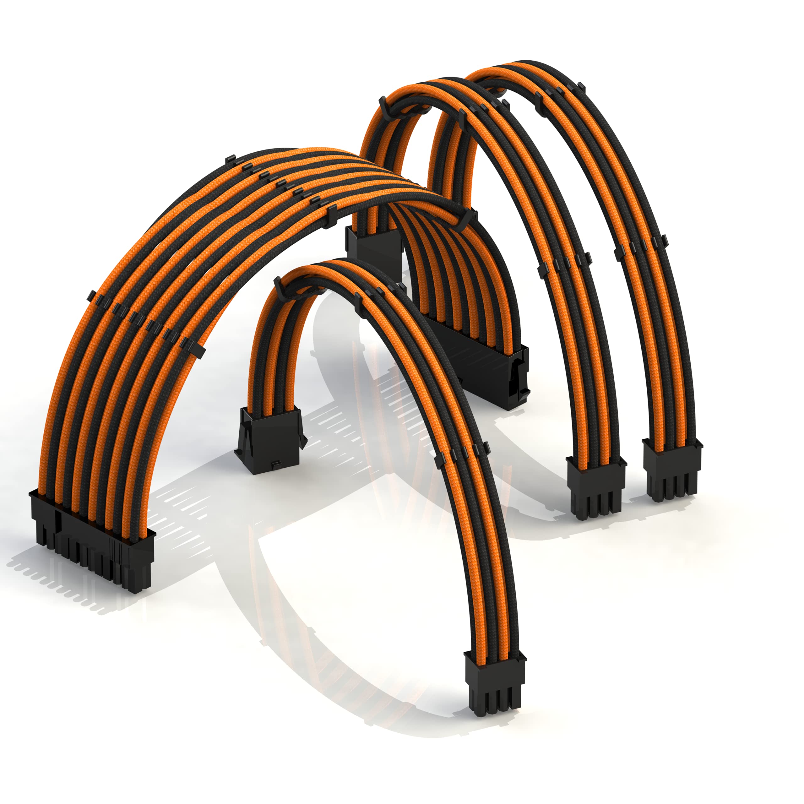 LINKUP - AVA 30cm PSU Cable Extension Sleeved Custom Mod GPU PC Braided w/Comb Kit | 1 x 24 P (20+4) | 1 x 8 P (4+4) CPU | 2 x 8 P (6+2) GPU set | 300mm - OrangeBlack