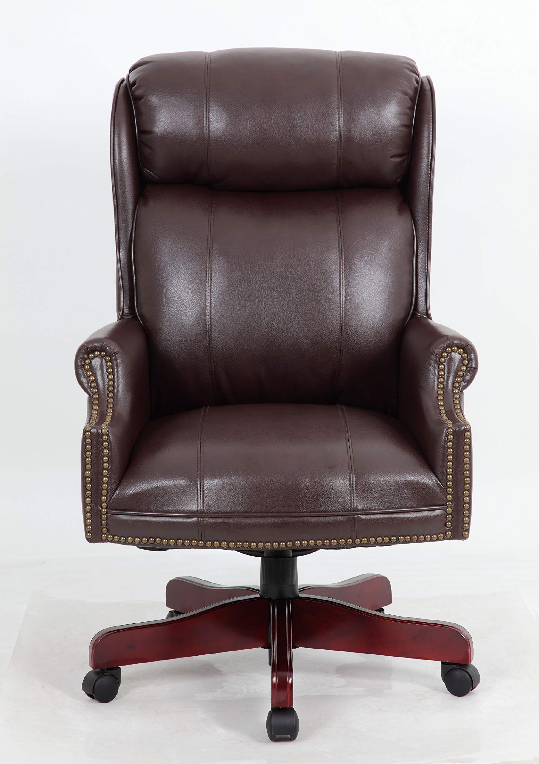 Buy Halter PU Leather Executive Office Chair Plush Padded Seating with Real Wood Legs, Brass