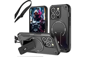 CCSmall for iPhone 15 Pro Max Crossbody Case Compatible for Magsafe with Kickstand, Military-Grade Armor Cover with Adjustable Shoulder Lanyard Strap Cell Phone Case for iPhone 15 Pro Max DJ Black