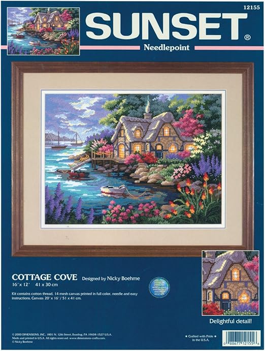 Amazon Com Dimensions Needlepoint Kit Cottage Cove 16 X 12