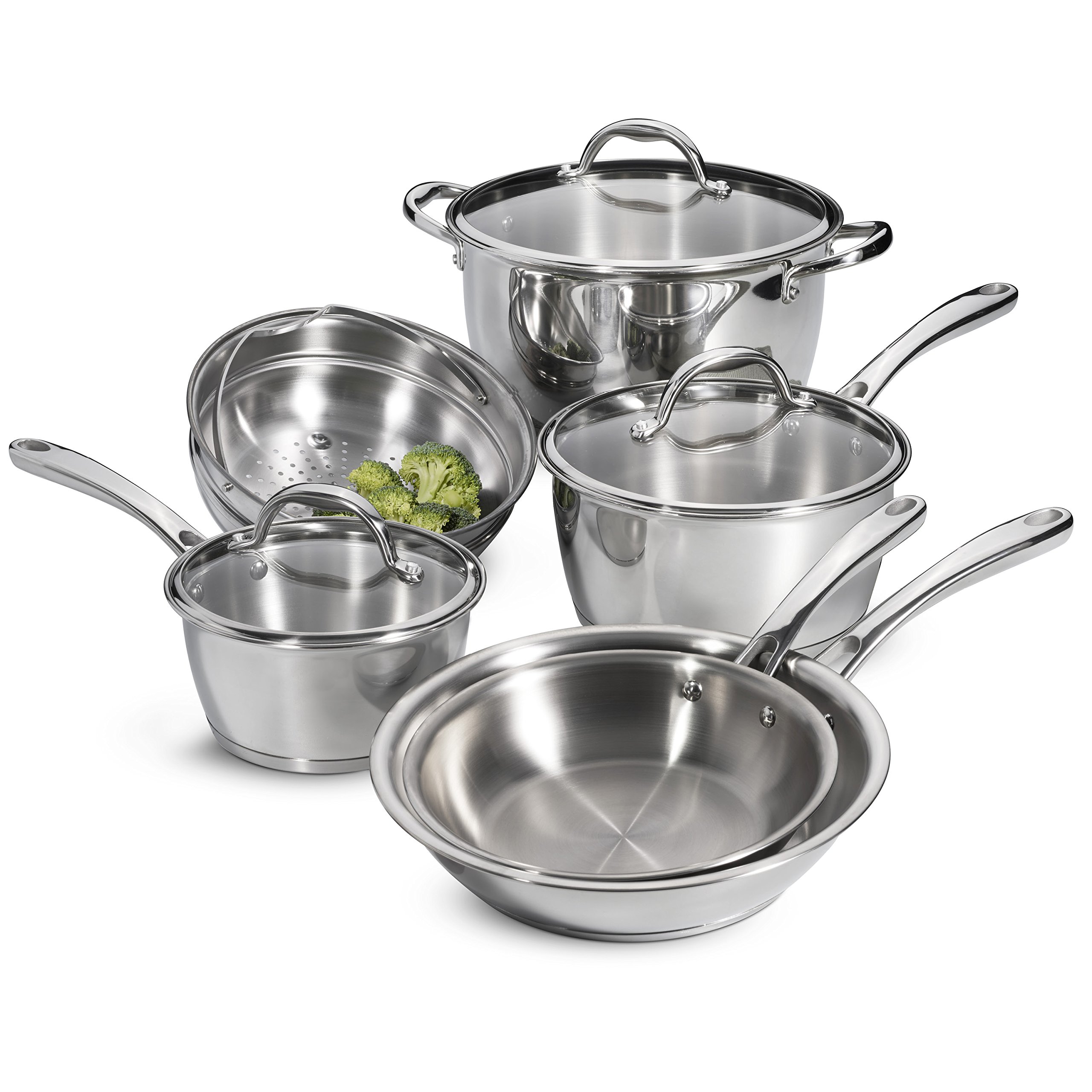 Tramontina 80154/567DS Tri-Ply Stainless-Steel Cookware Set,  Induction-Ready, Impact-Bonded, 9-Piece