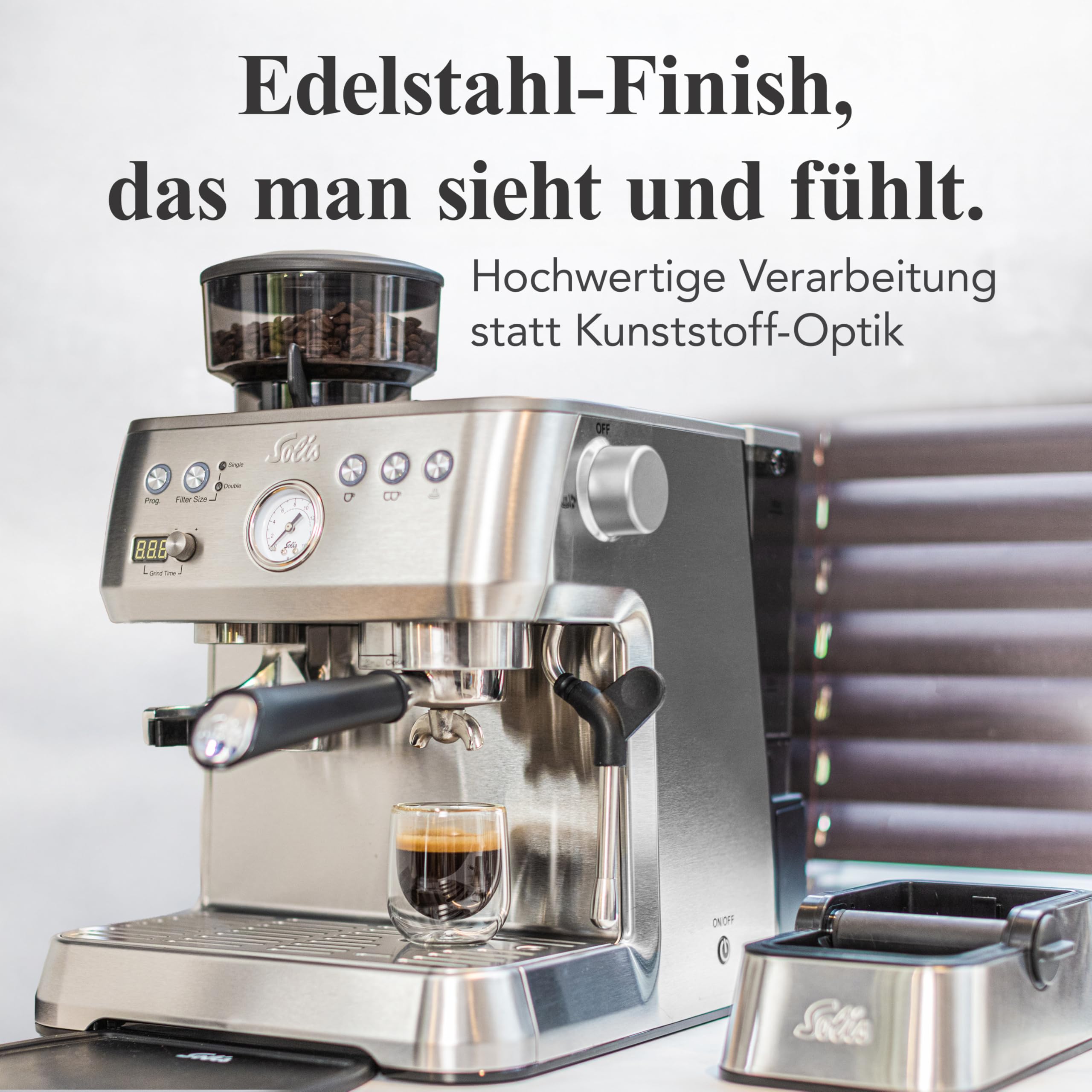 Solis Grind & Infuse Perfetta 1019 Siebträgermaschine - Kaffeemaschine mit Mahlwerk - Integrierte Zero Static Kaffeemühle - Espressomaschine mit Dampf- und Heißwasserfunktion - Edelstahl 4