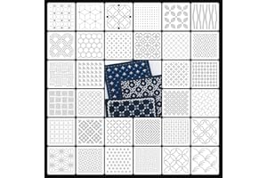 32 Pcs Plastic Sashiko Stencil 5.1 x 5.1 Inch Geometric Sashiko Pattern Template Drawing Line Quilting Stencil Embroidery Pat