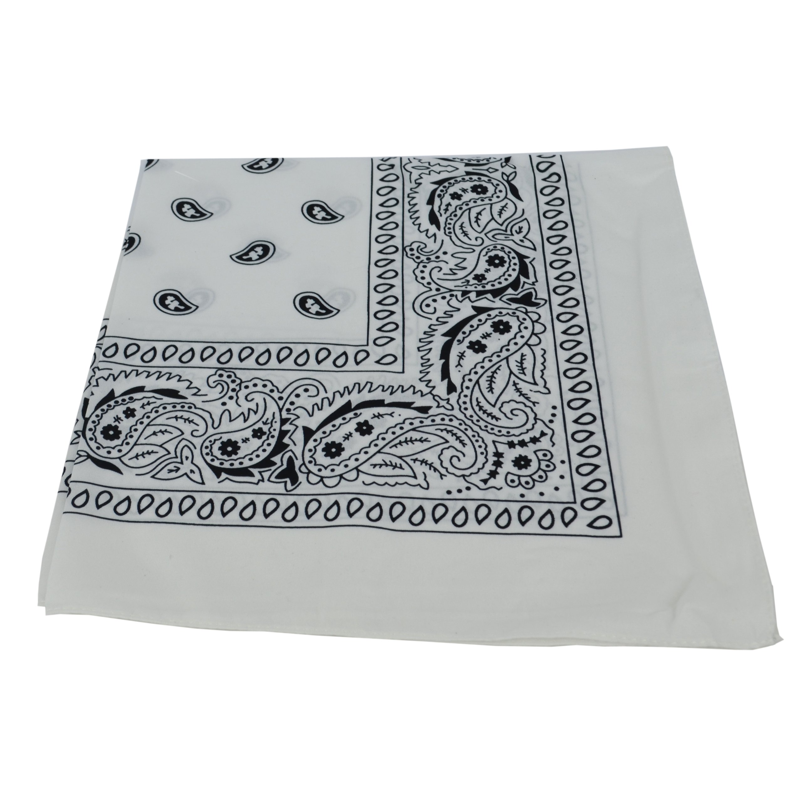 WHITE PAISLEY BANDANA 100% COTTON, One Size