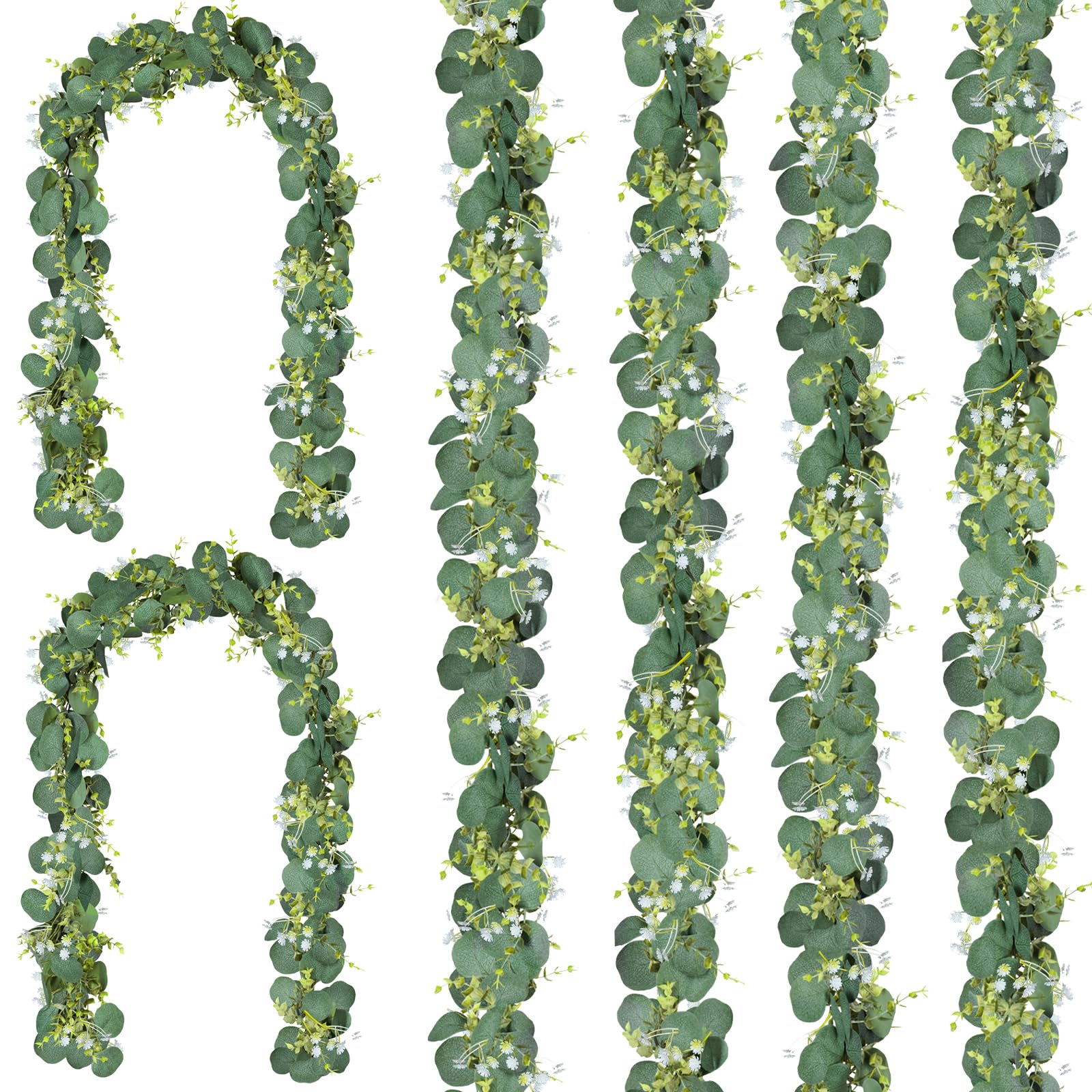 Photo 1 of CQURE 6 Pack 5.9Ft Eucalyptus Garland,Artificial Eucalyptus Flowers Leaves Table Greenery Garland Wreath Vines for Wedding Party Table Bedroom Wall Decor